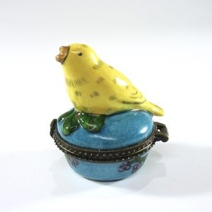 Vintage Enesco, Bird Ring Box, Figural, Ceramic, Yellow, Gift Idea, Collectible